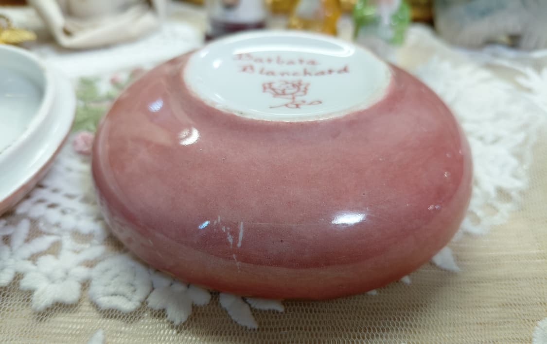 Antique)1900년대초반 앤틱 로즈 패턴 핑크색 포슬린 보석함 상품이미지6