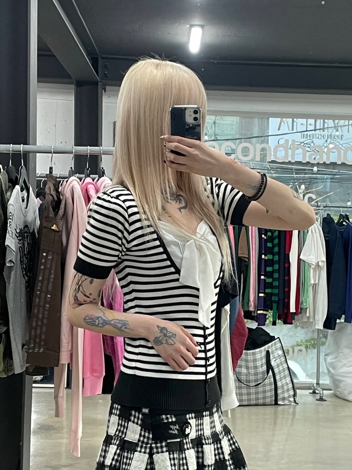 일본 vtg 스트라이브 리본 반팔 브이넥 니트 갸루 모리걸 상품이미지3