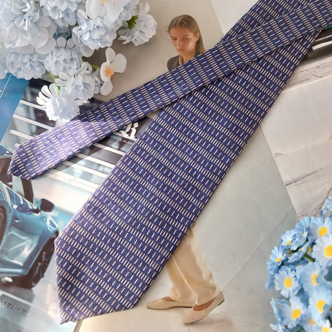 니나리치 실크 기하 스트라이프 넥타이 9.5cm A+등급 A19367
 상품이미지5