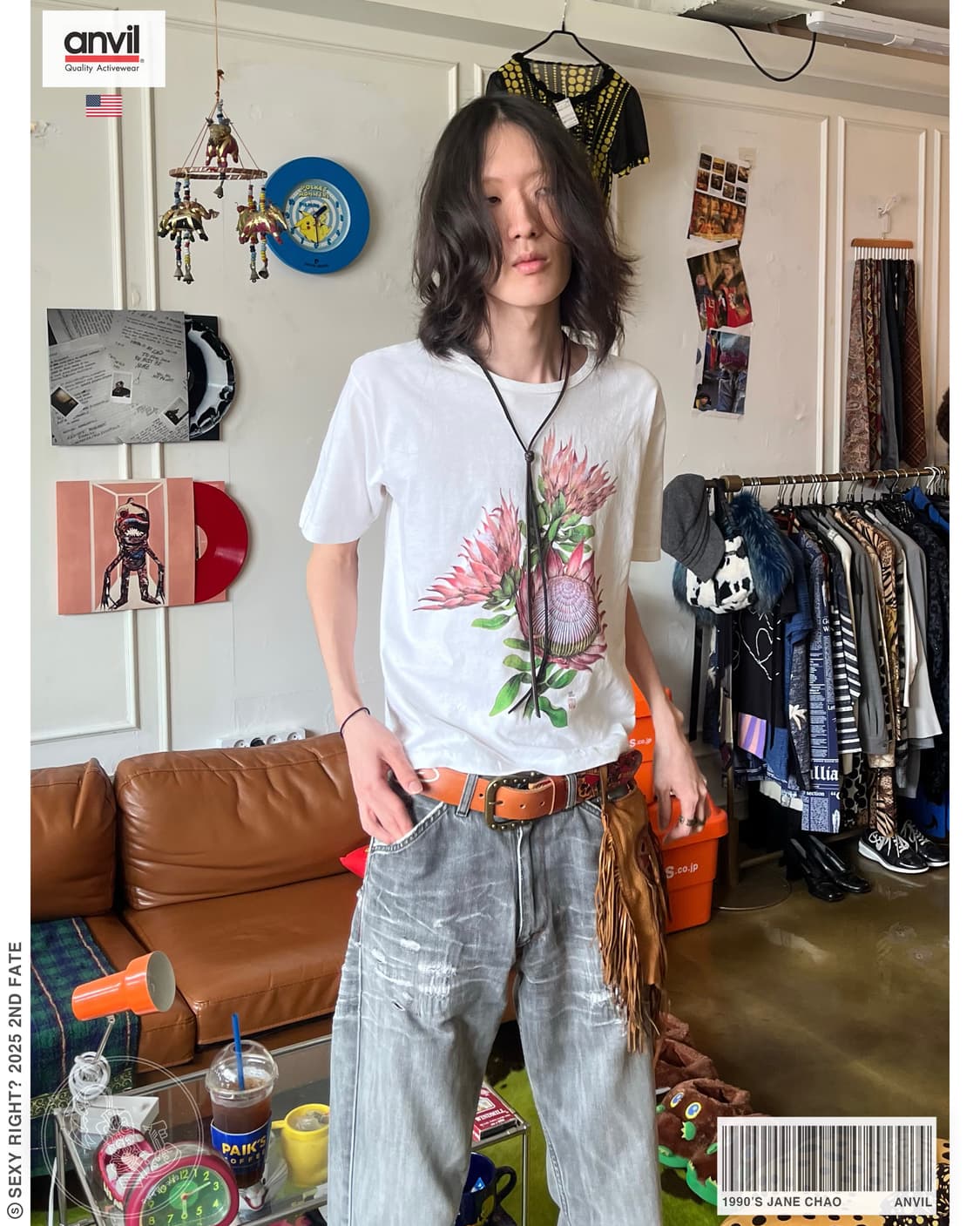 1990s JANE CHAO Floral Art 1/2 T-Shirt 상품이미지1