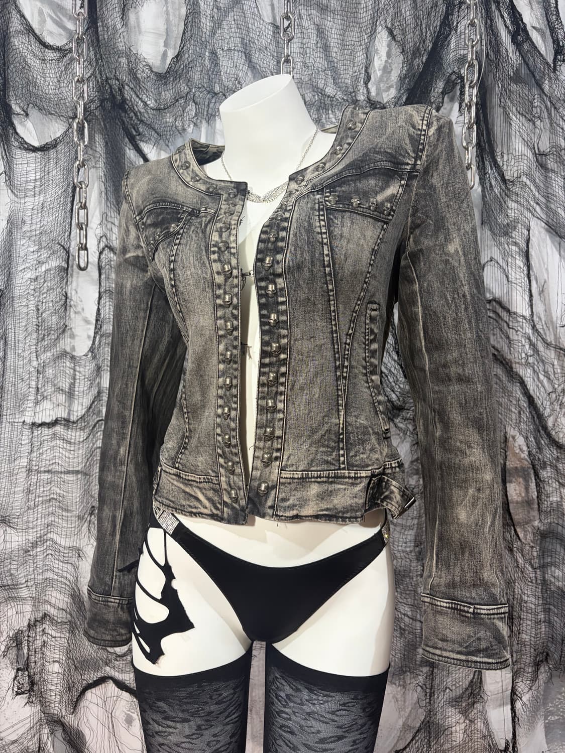 Gothic skull cubic washing crop jacket 상품이미지4