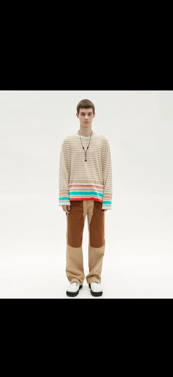 앤더슨벨 스웨이드 패치 와이드 레그 팬츠 더블니 팬츠 L사이즈 상품이미지1