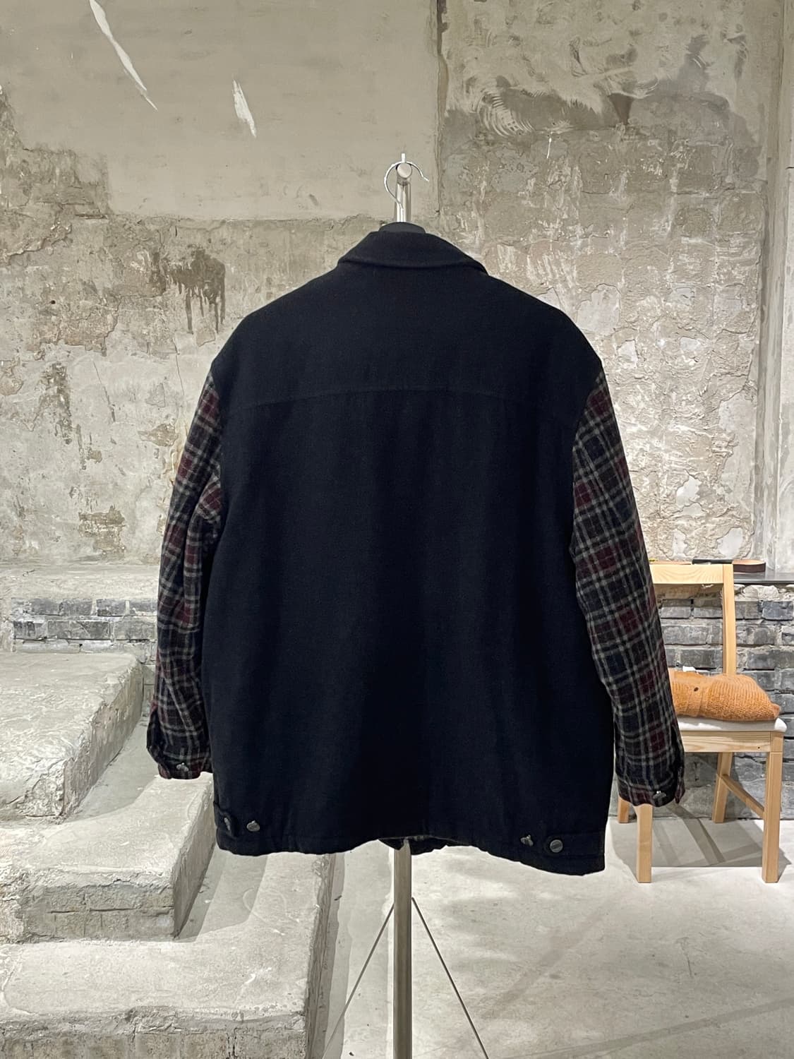 lee 블랙 체크 슬리브 울 집업 자켓 상품이미지6