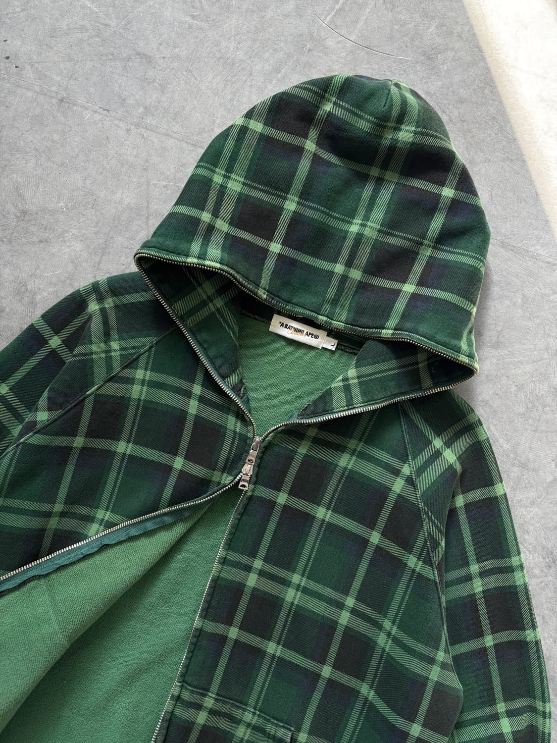 Bape 베이프 그린 체크 패턴 풀집 후디 상품이미지5