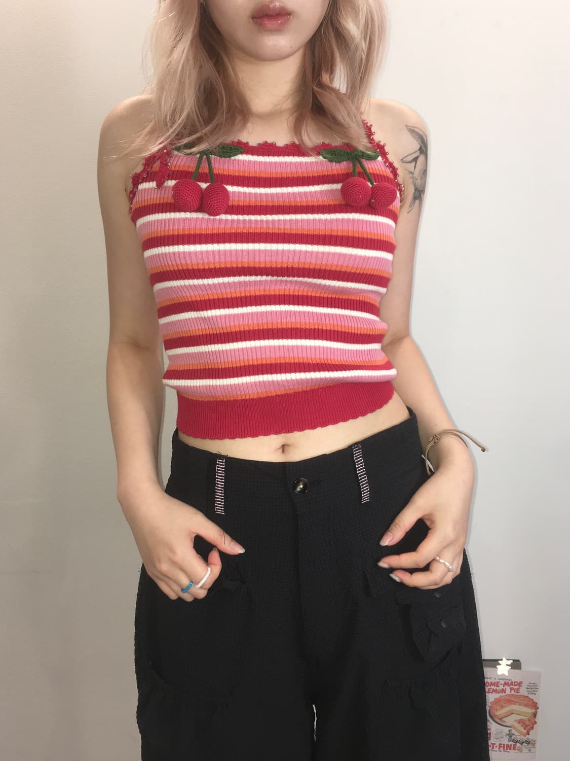 jpn vintage cherry pink halter sleeveles 상품이미지2