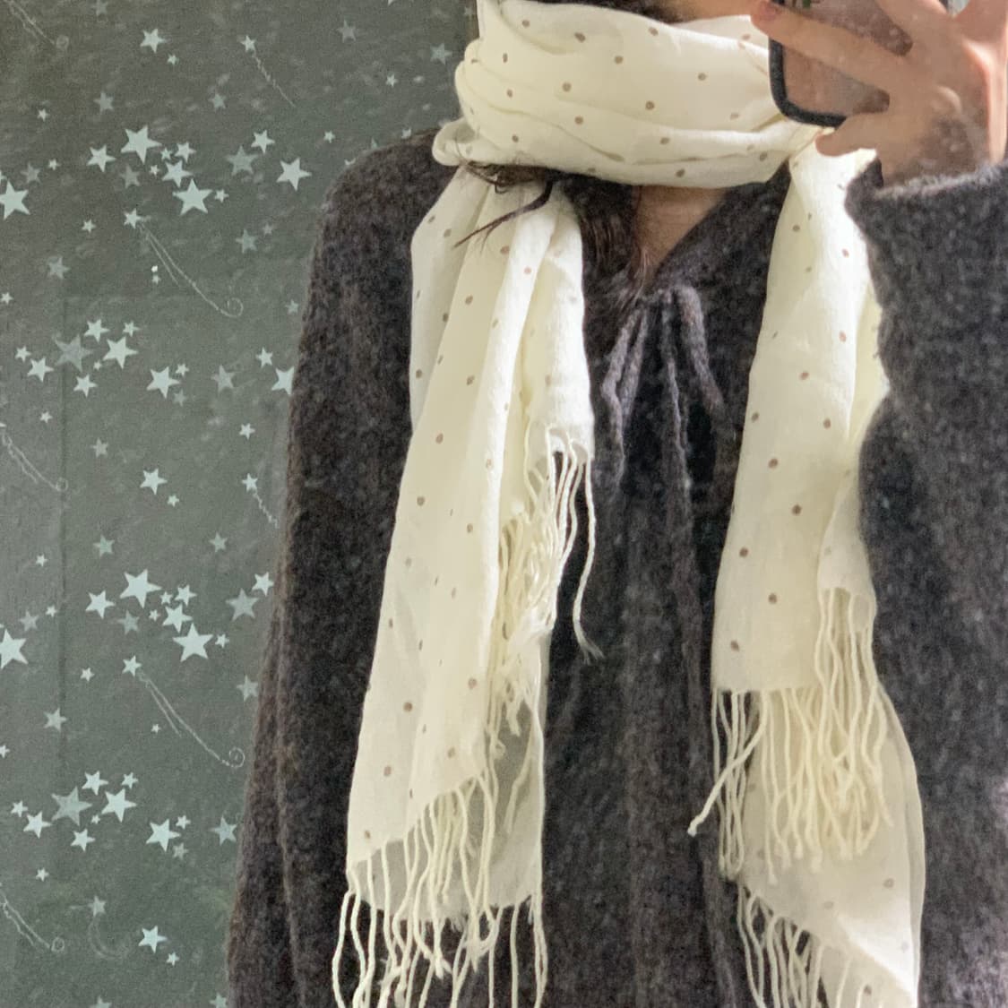 아이보리 브라운 도트 머플러 스카프 빈티지 모리걸 하구미 마루 일본 카메 상품이미지1