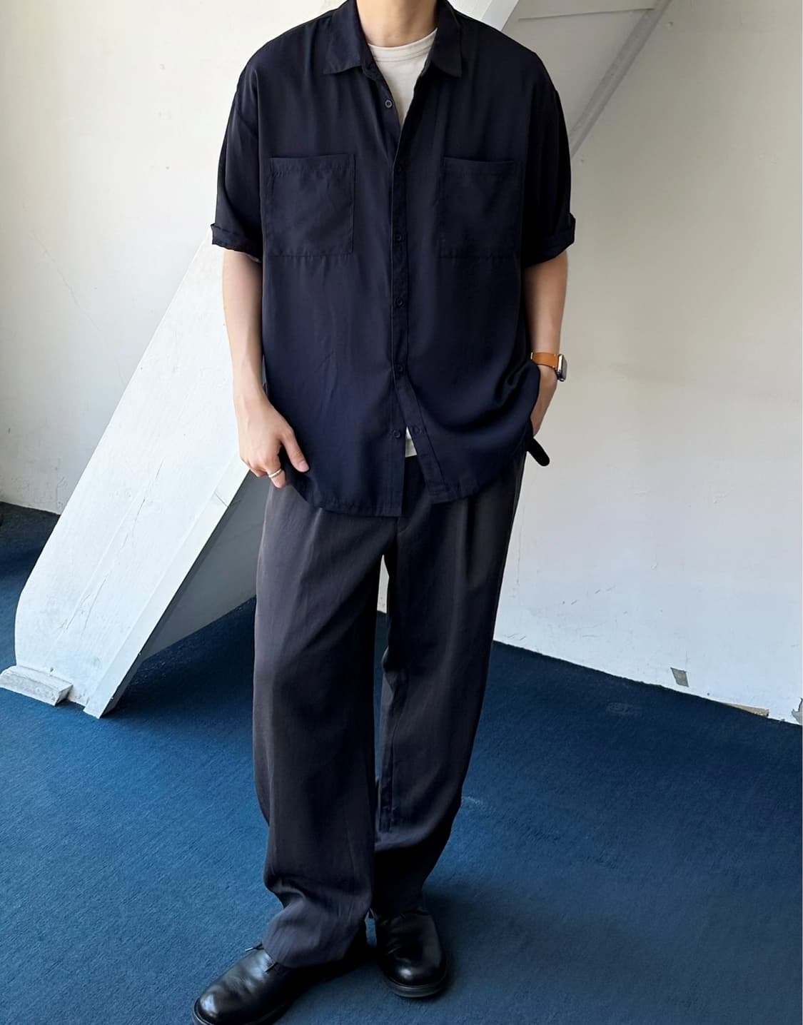 Sheer poly silky touch loose H/S shirt 상품이미지10