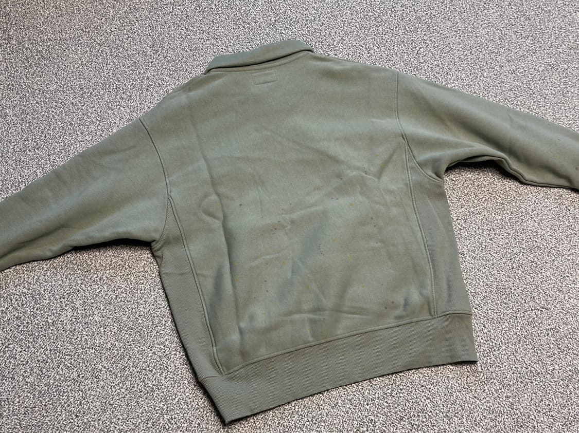 Damaged Half Zip Polo Sweatshirt Olive 상품이미지4