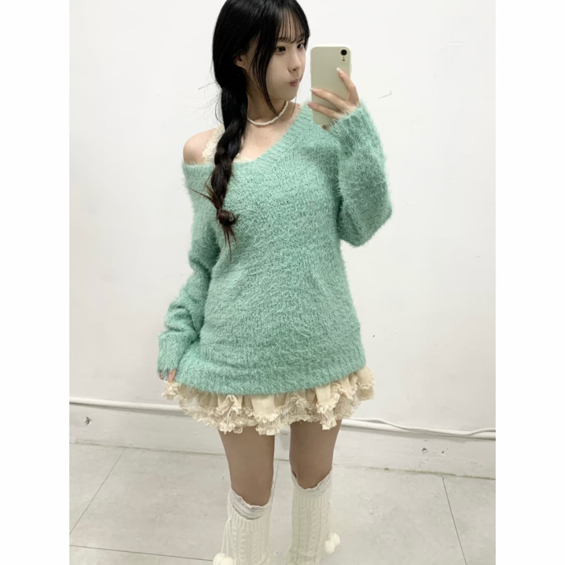 [EARTH MUSIC] 얼스뮤직 에메랄드 민트 폭닥 니트 상품이미지1