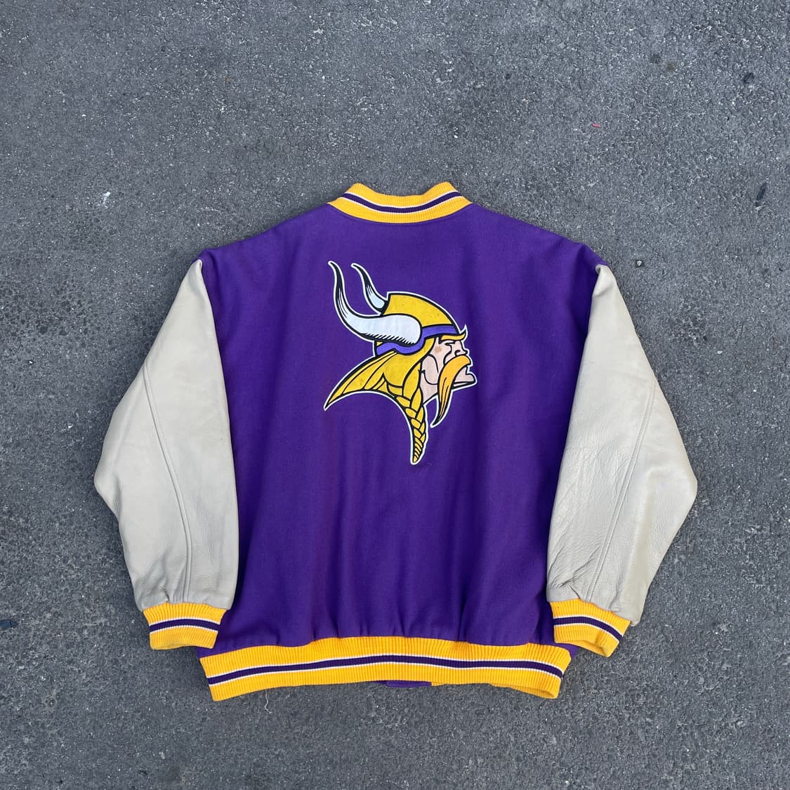 90s NFL 미네소타 바이킹스 레더 바시티 자켓 올드스쿨 점퍼 XXL 상품이미지1