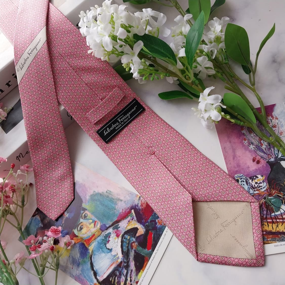 페라가모 실크 간치니 로고 패턴 넥타이 7.9cm A+등급 k2051 상품이미지3