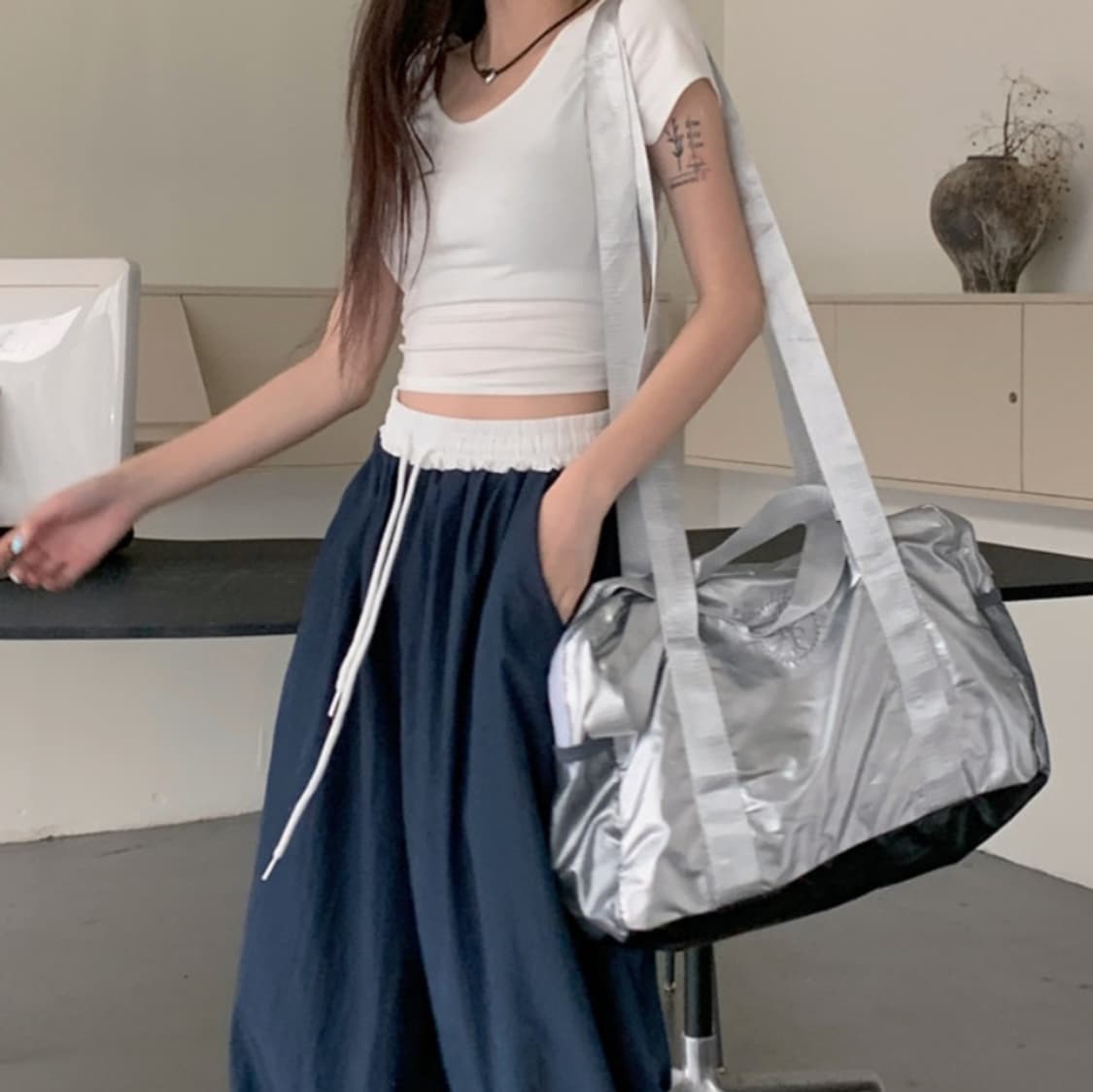 발레코어 실버 보스턴백 망치 가방 상품이미지2