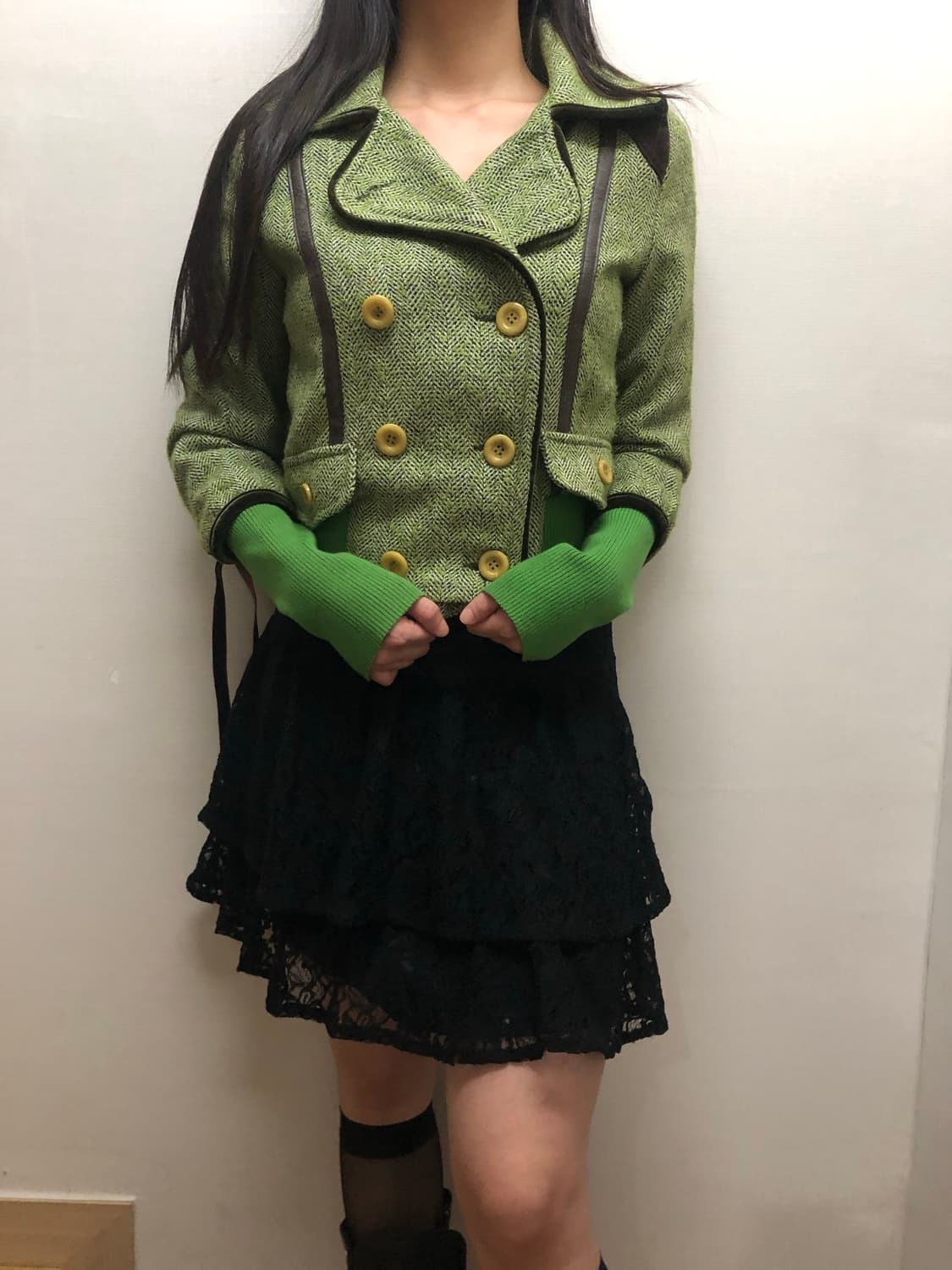 빈티지 그린 울 버튼 자켓 상품이미지1