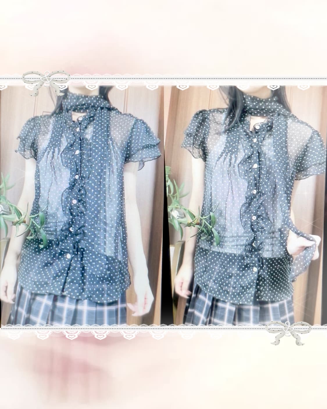 JP vintage polka dot black blouse 상품이미지4