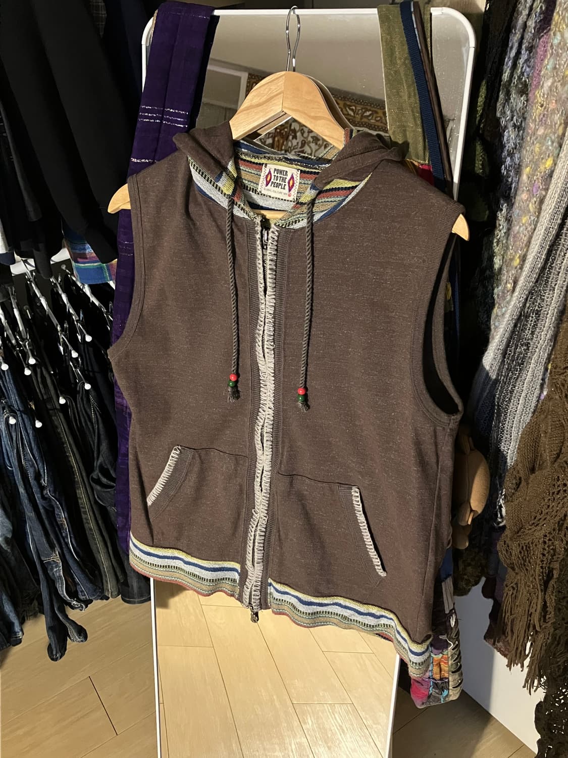 브라운 꾀돌이 히피 베스트 (착샷O) 상품이미지1