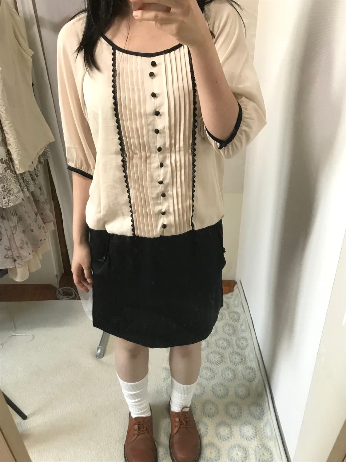 일본빈티지 블랙 리본 핀턱 원피스 상품이미지4