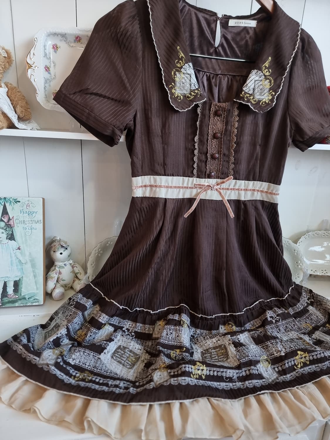 axes femme(엑시즈팜) 초코브라운 레이스 원피스 상품이미지3