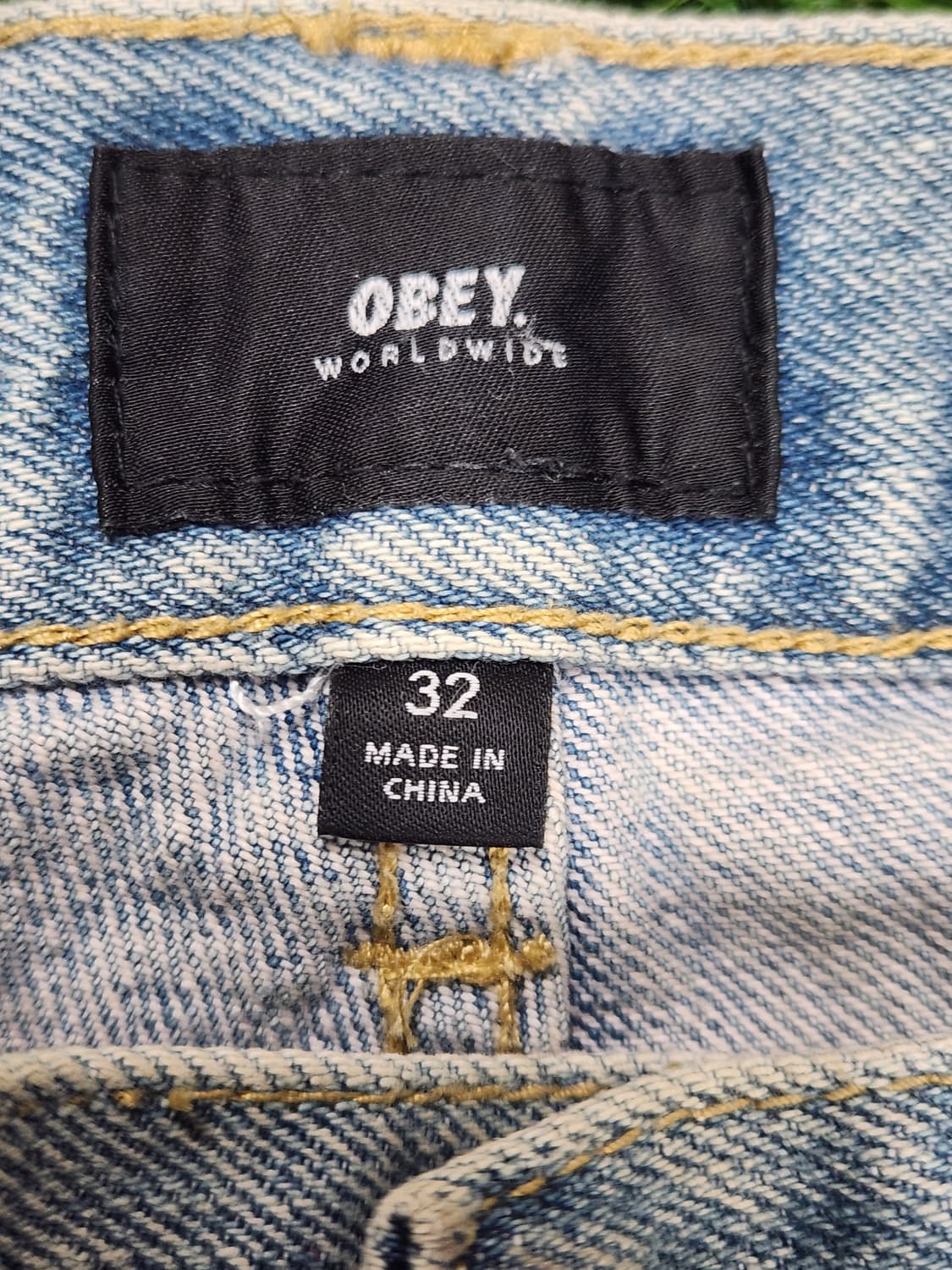 OBEY 연청 컷팅 데님팬츠 32 / 빈티지 워싱 와이드핏🔥 상품이미지2