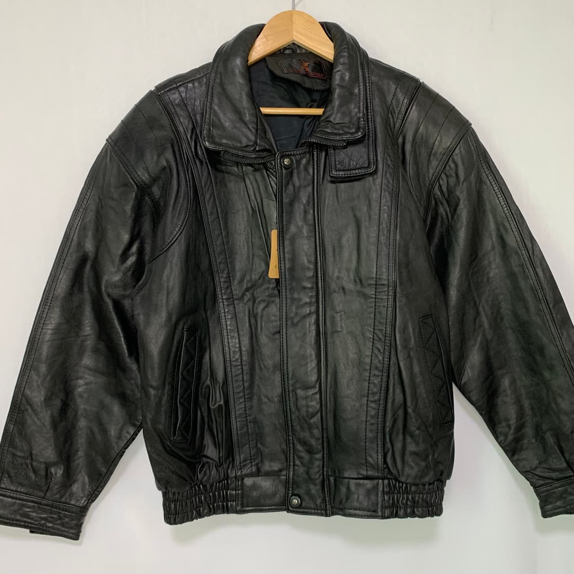 빈티지 블랙 리얼레더 하이넥 소가죽 오버핏 블루종 봄버 자켓 상품이미지2