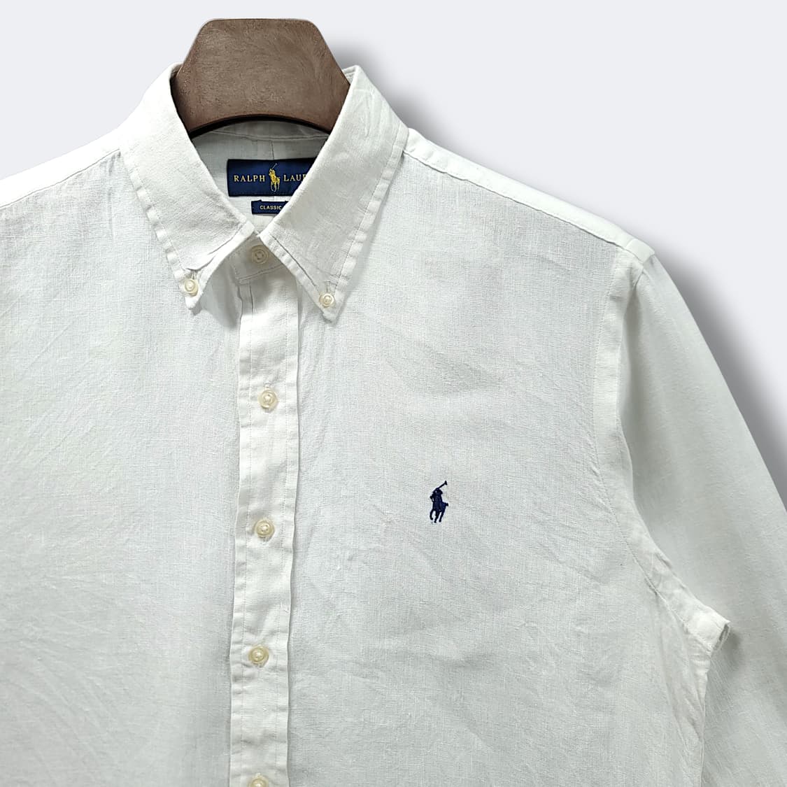 [M] 폴로 화이트 클래식핏린넨 긴팔셔츠 상품이미지4