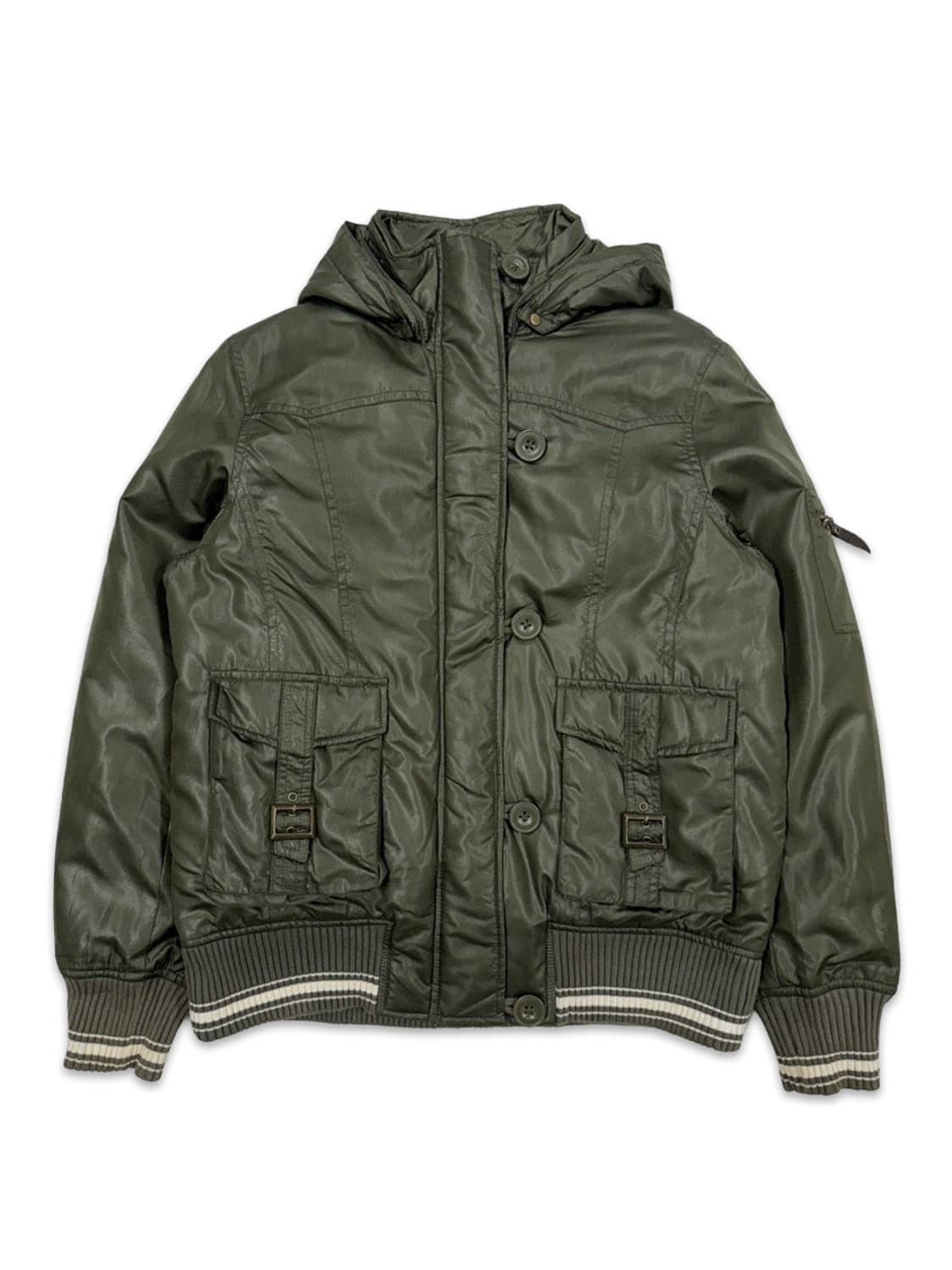 빈티지 카키 집업 싱글 후드 패딩 상품이미지1