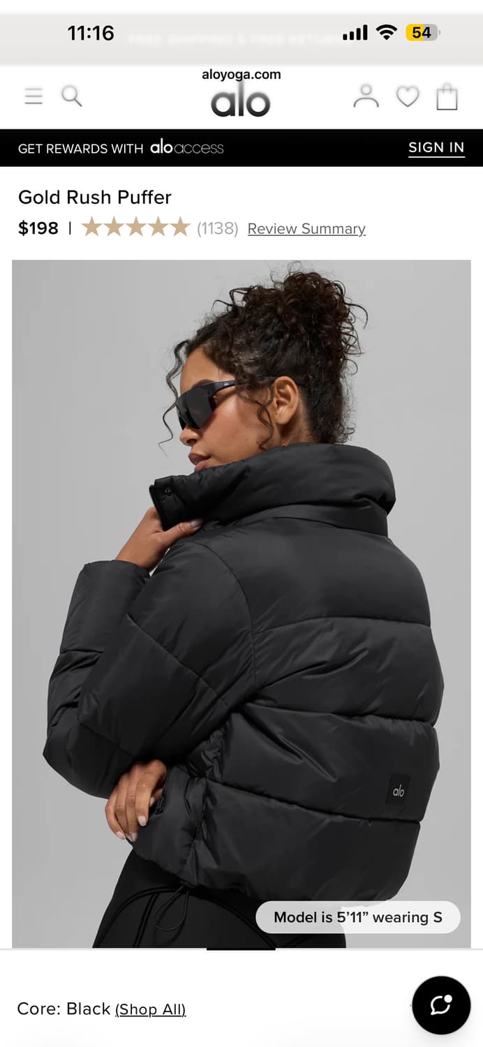 Alo yoga 알로 골드 러쉬 푸퍼 [블랙-S] 상품이미지3