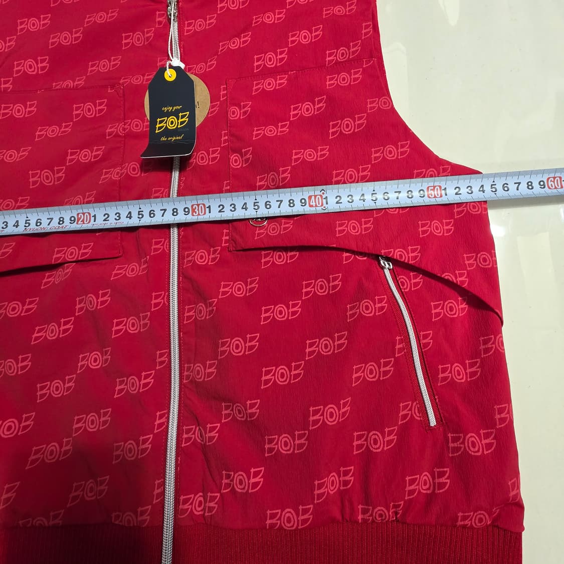 0788[BOB] 레드 패턴 후드 조끼 XL 상품이미지3