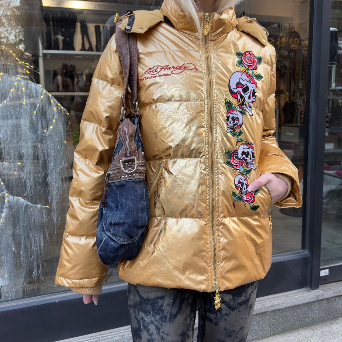 2000s 에드하디 골드 패치 패딩 코트 상품이미지9