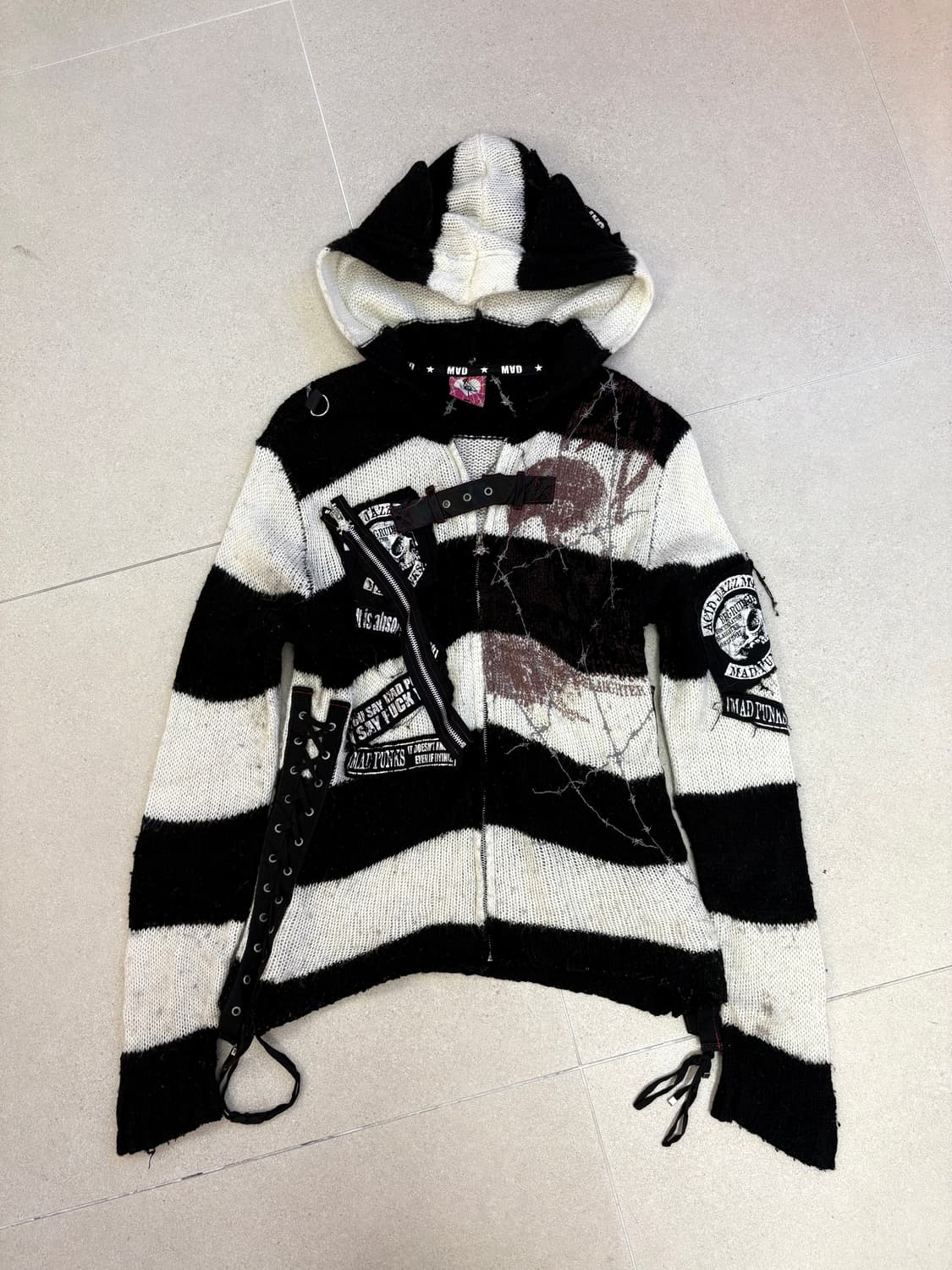 매드펑크 단가라 고양이 후드집업 상품이미지1