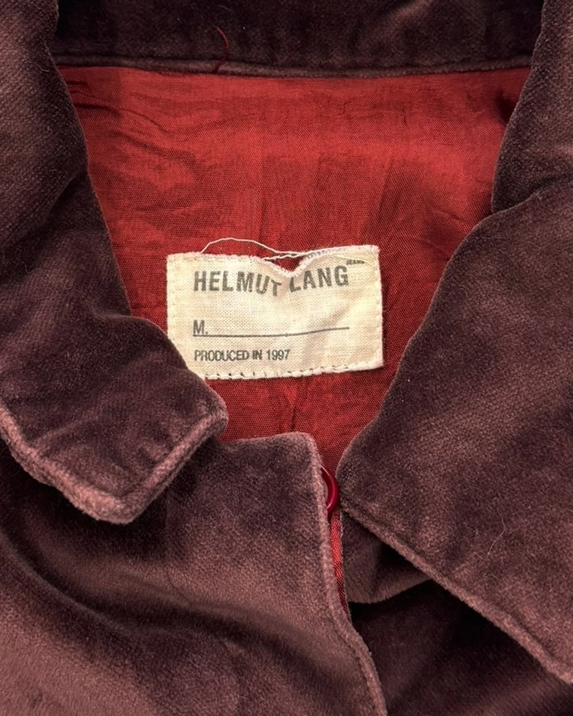 헬무트 랭 97AW 파이핑 디테일 버건디 벨벳 자켓 상품이미지9