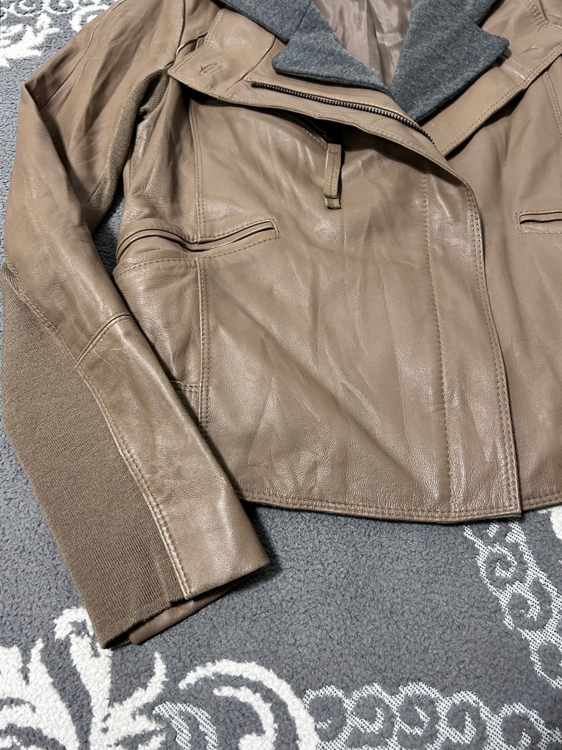 NineSix96 후디드 레이어드 레더 자켓 상품이미지3