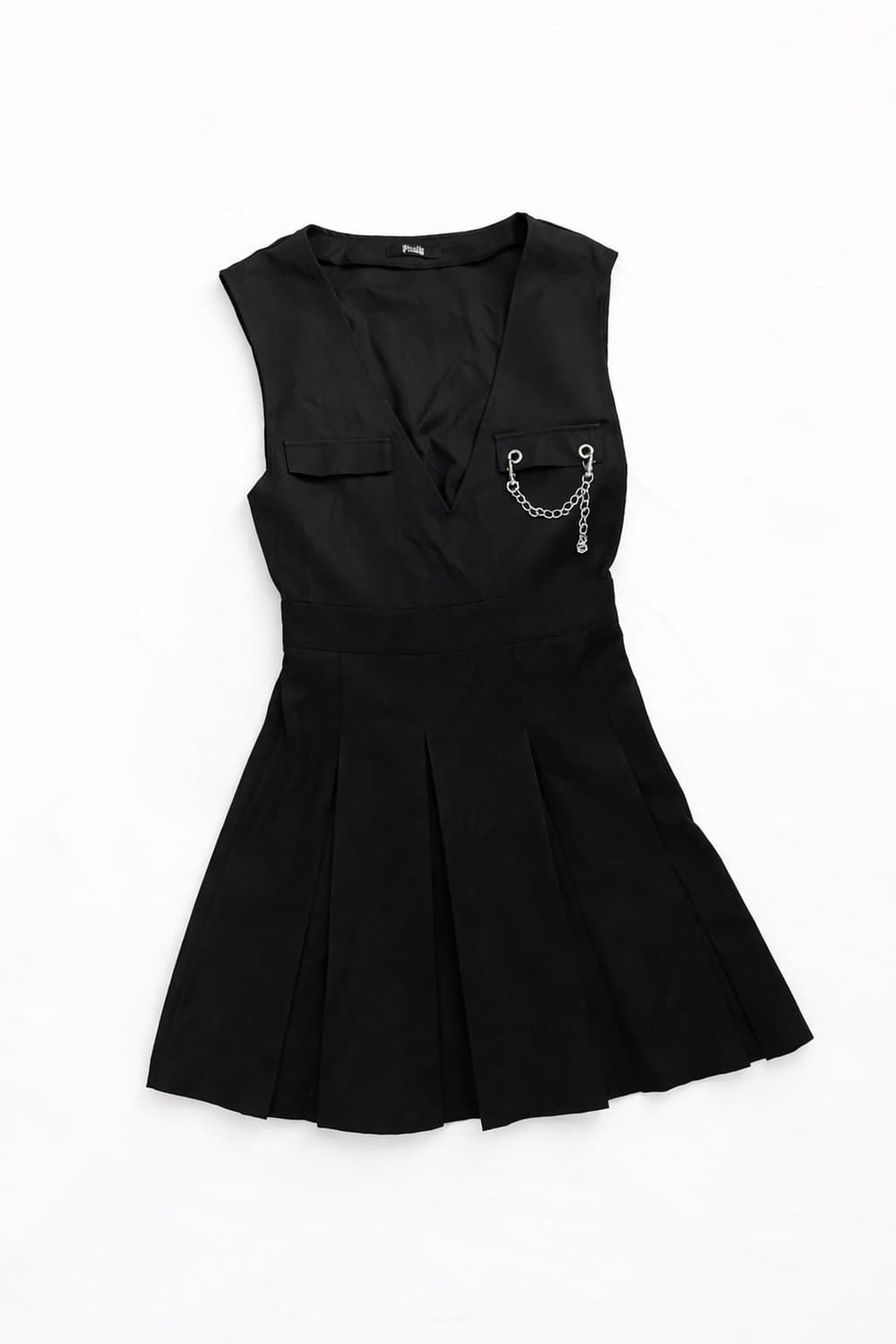 체인 디테일 브이넥 플리츠 미니원피스 상품이미지1