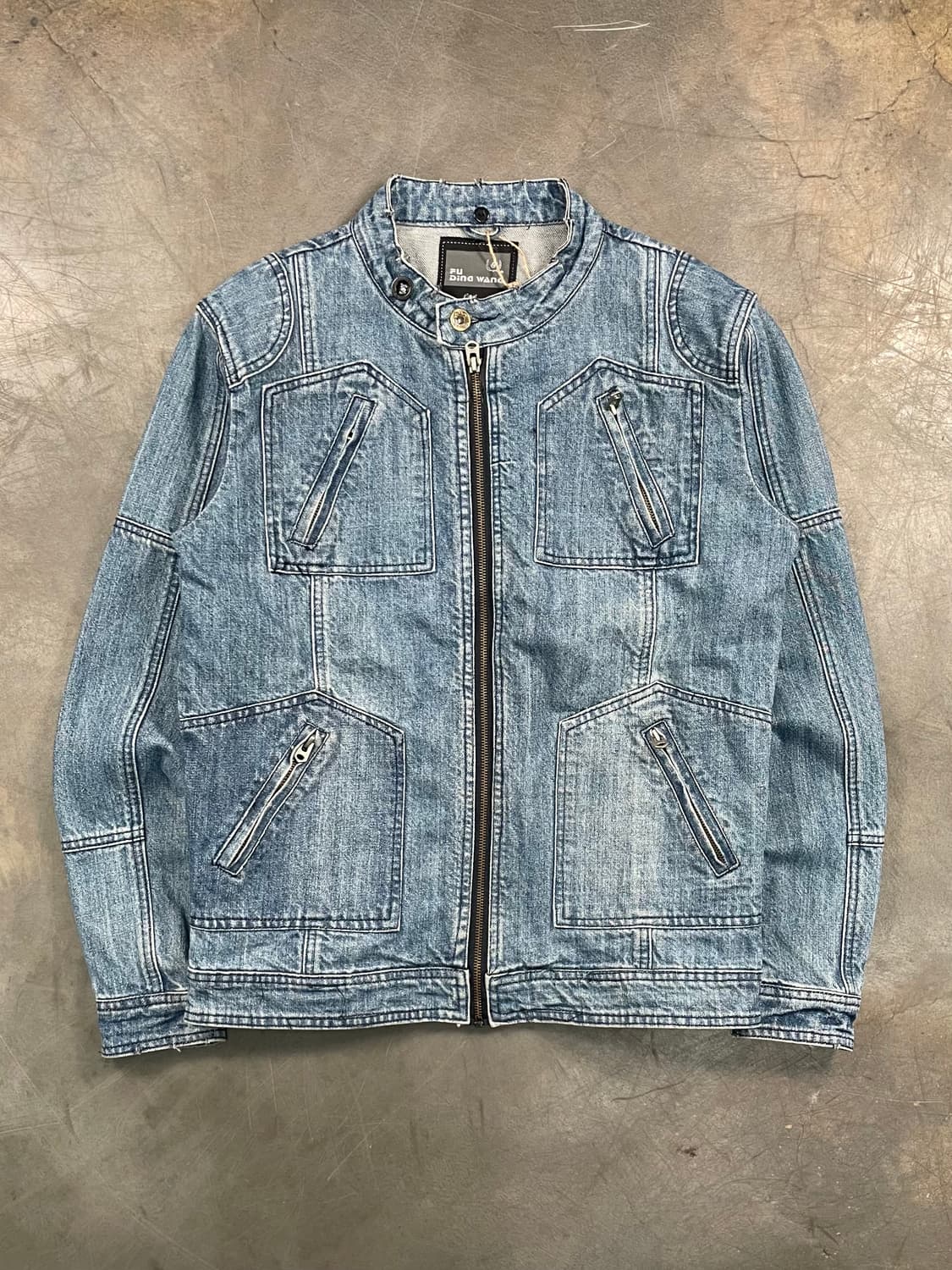 빈티지 데님 워싱 바이커 자켓 상품이미지1