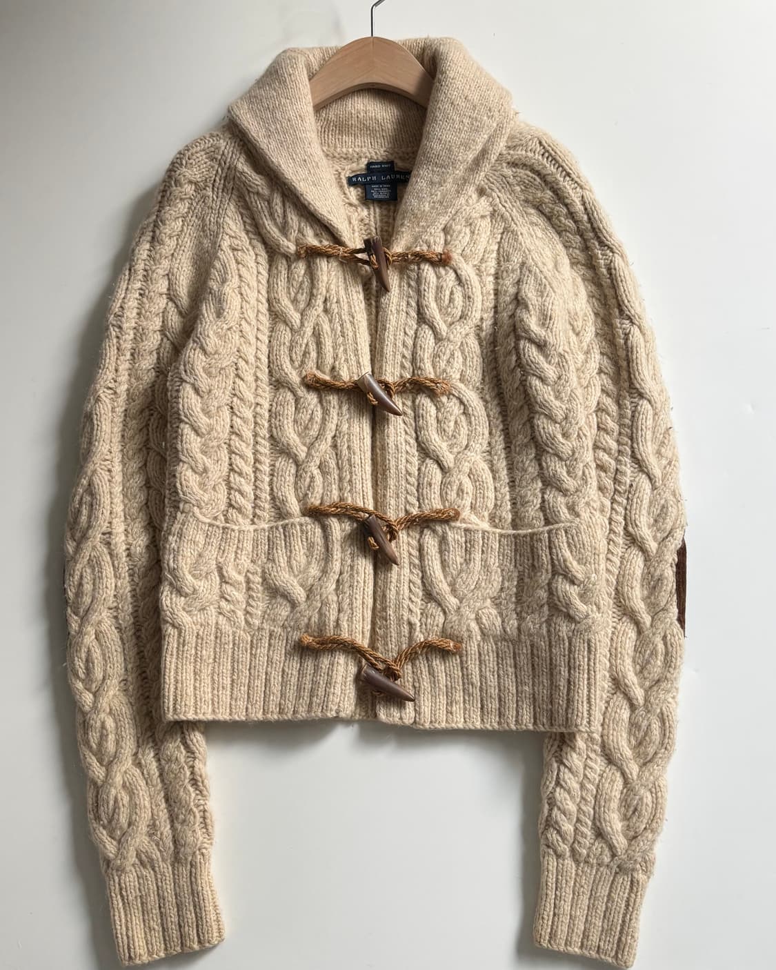 Polo 랄프로렌 울 캐시미어 아이보리 컬러 엘보우패치 더플버튼 케이블  상품이미지3