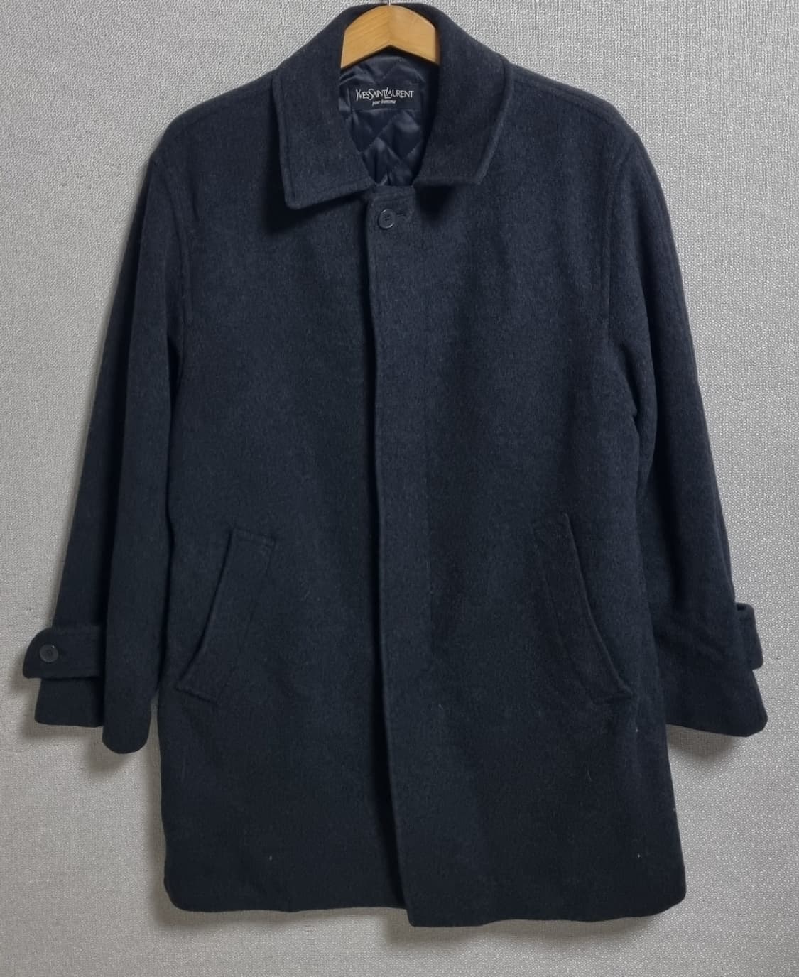 L (100) 입생로랑 빈티지 다크그레이 울/캐시미어 반코트 상품이미지1