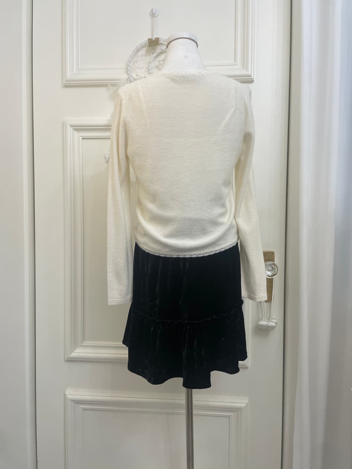 cream white beads point one button cardi 상품이미지4