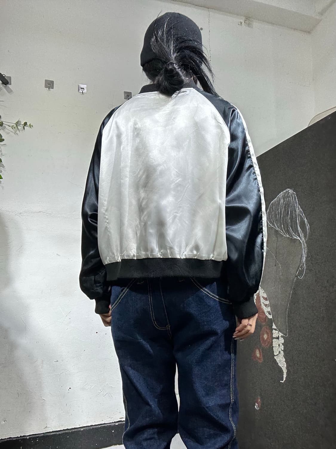 일본빈티지 Nicoron 화이트 블랙 호랑이 크롭 스카잔 상품이미지3