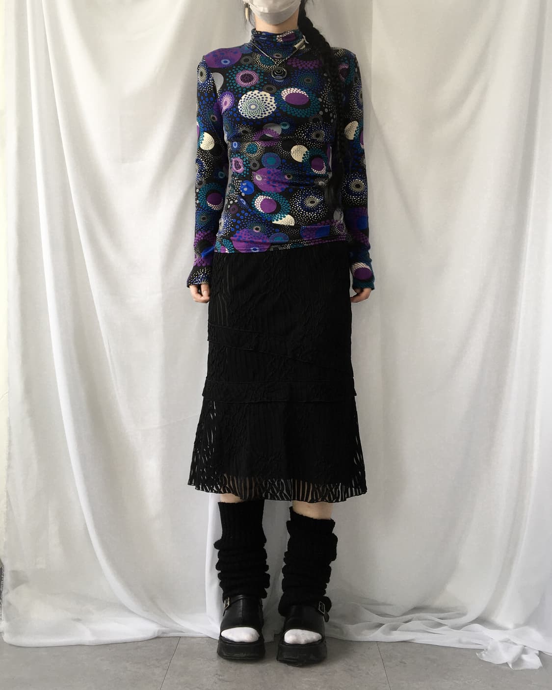 Pattern point high neck sleeve 상품이미지4