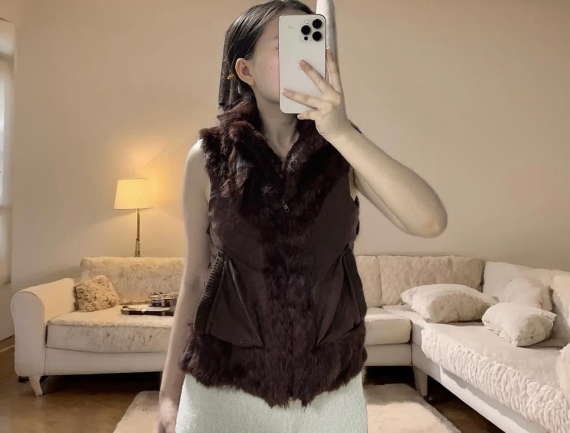 빈티지 브라운 토끼털 스웨이드 니트 베스트 상품이미지4