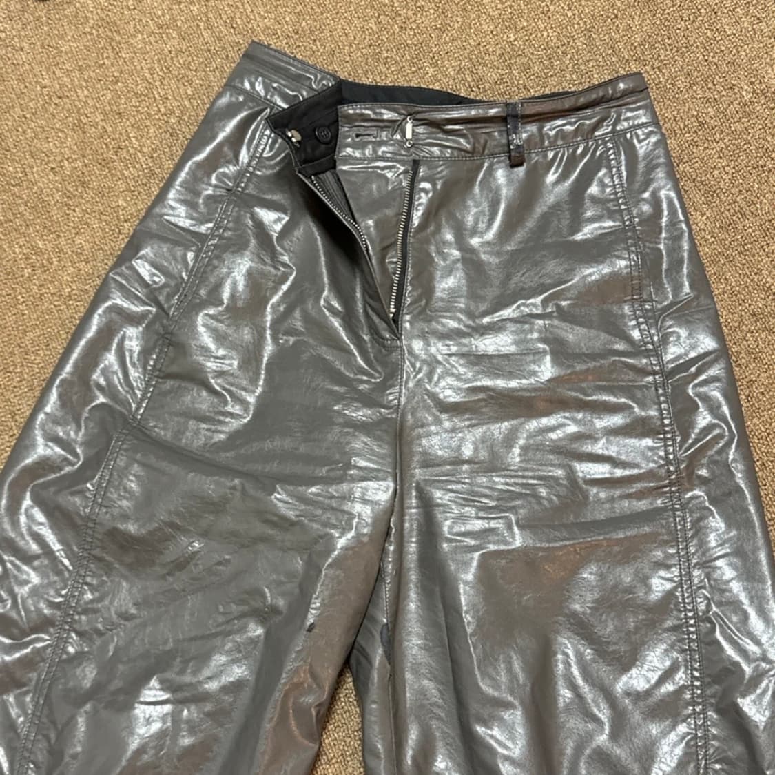 트리밍버드 커브드 레더팬츠 와이드팬츠 상품이미지4