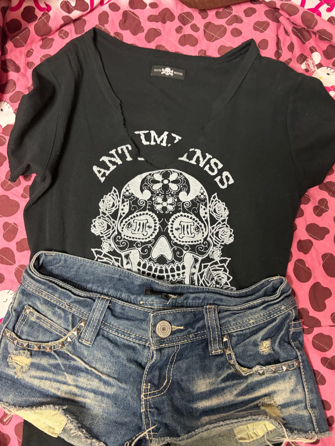 갸루 펑크 반바지 반팔세트  상품이미지1