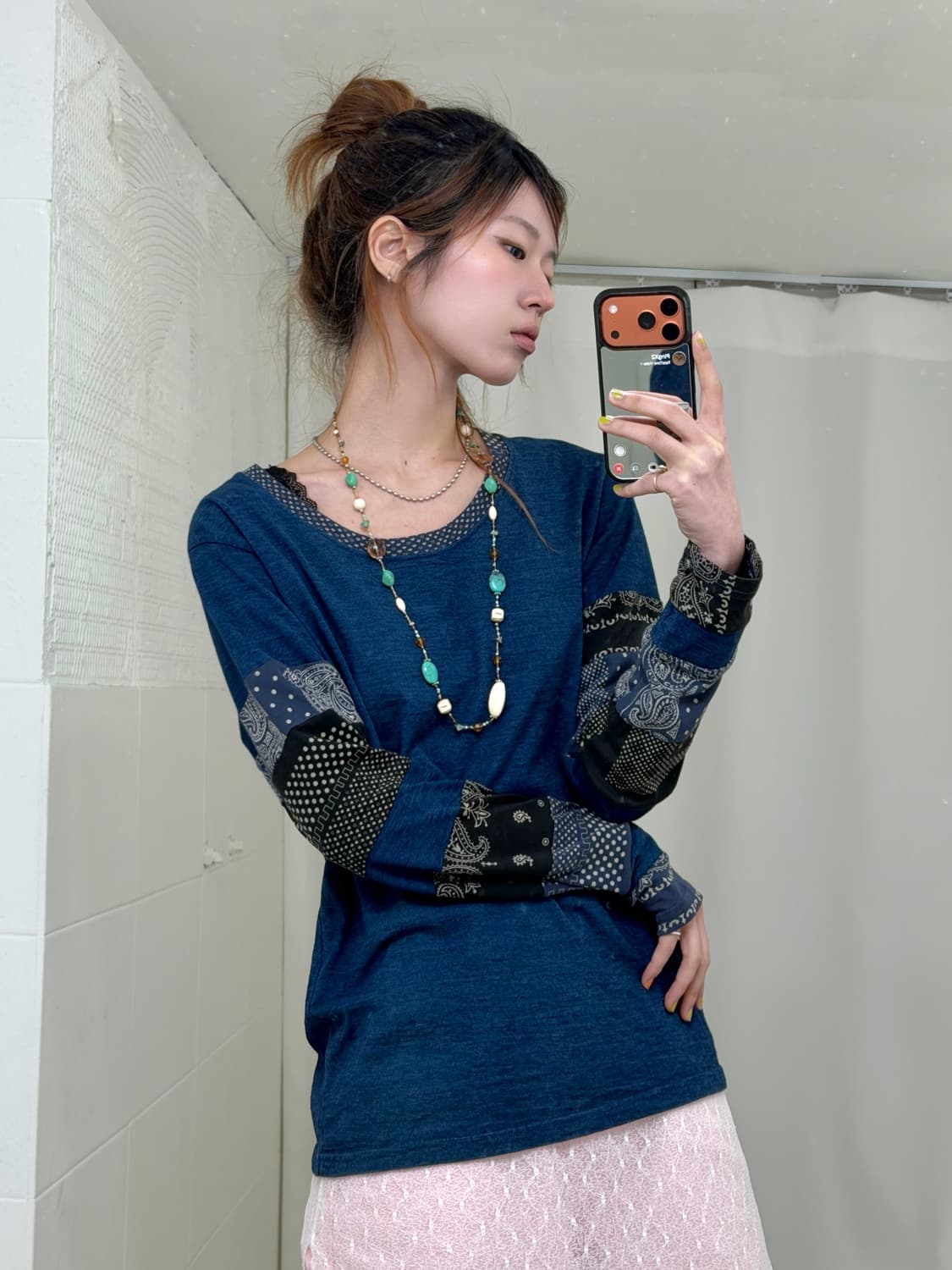 캐피탈 인디고 저지 히피 반다나 패치워크 롱슬리브 상품이미지1