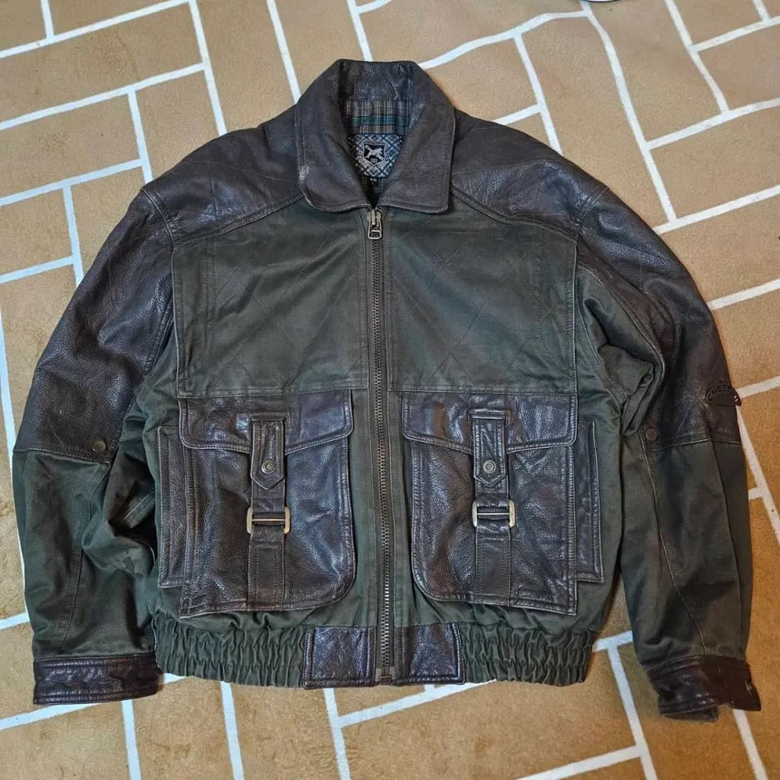 CHEETAN 90's Vintage 벨트 포켓 가죽 블럭 자켓 상품이미지2