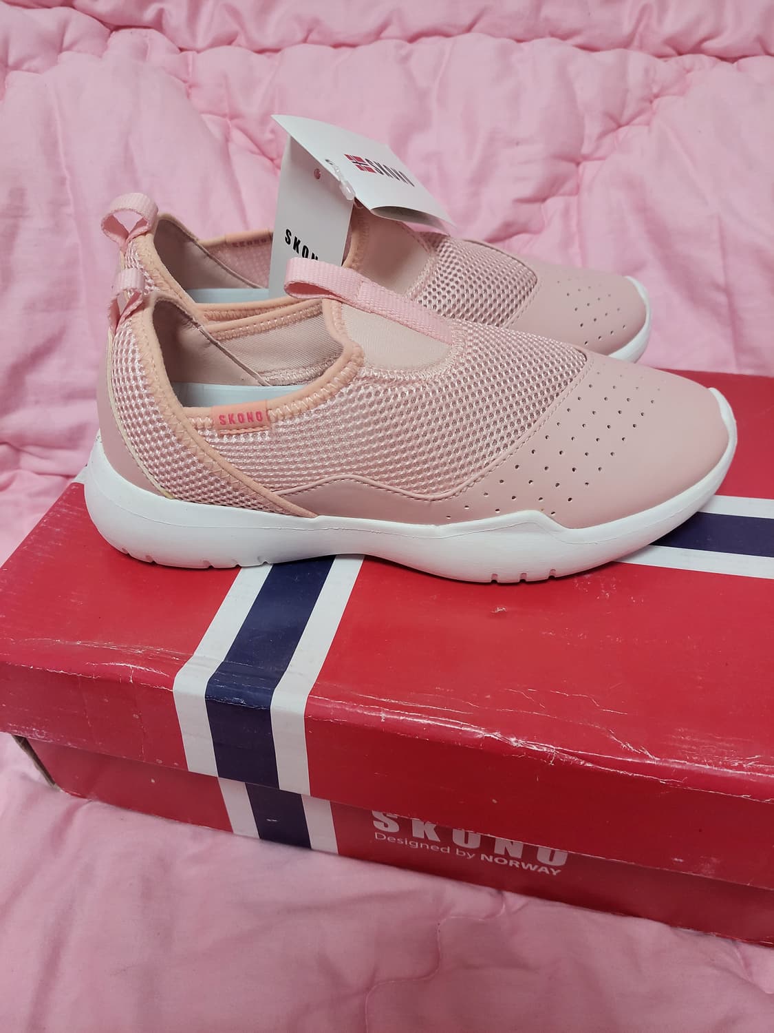 급처미사용새상품!스코노 피치핑크 메쉬 슬립온 스니커즈 운동화 레니본st 상품이미지6