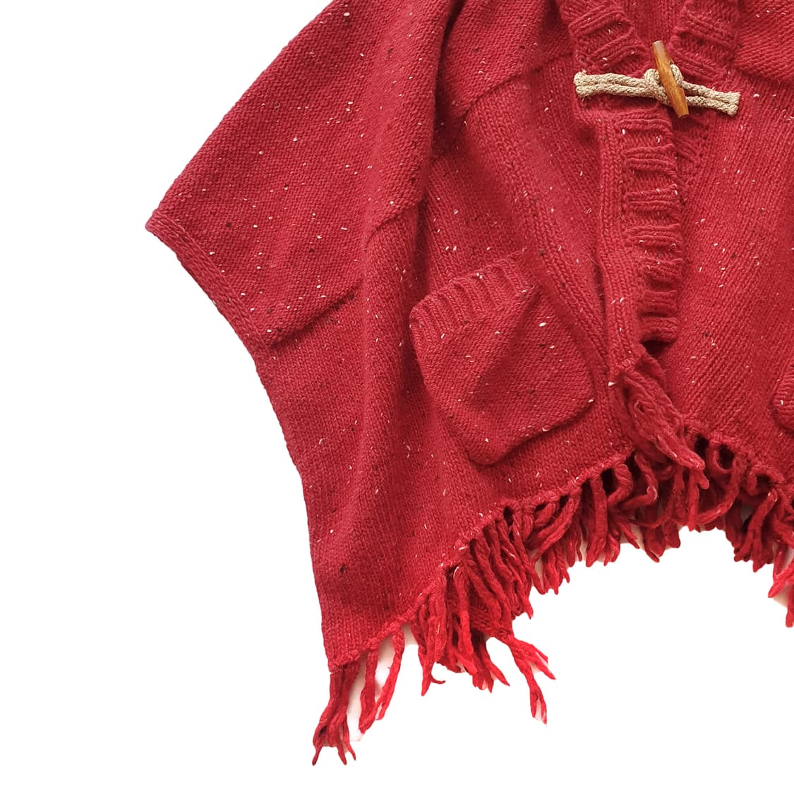 빈티지 토글 단추 울 100 니트 후드 빨강 망토 상품이미지4