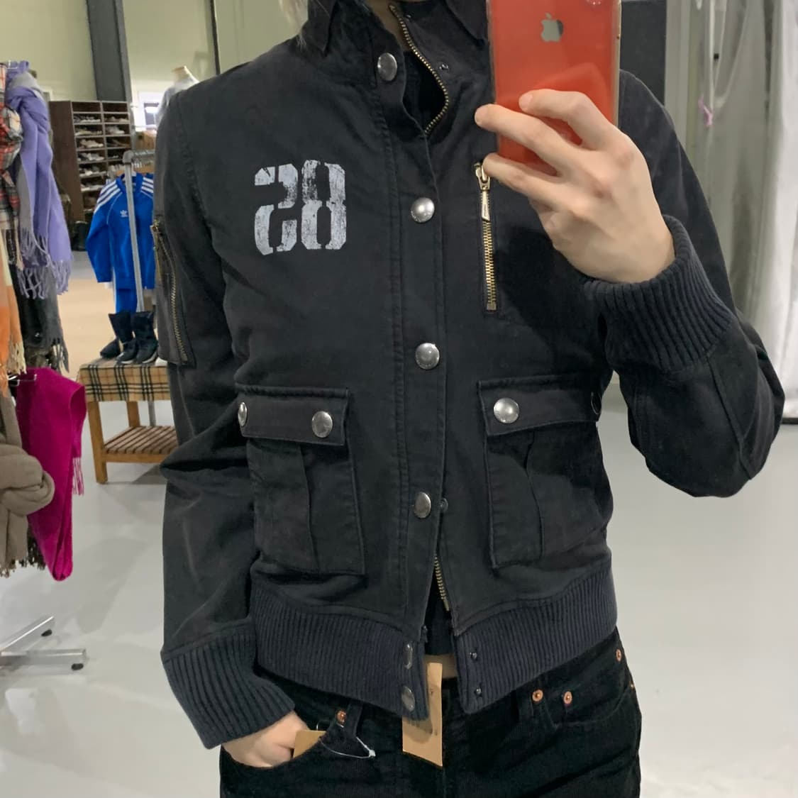 타미힐피거 빈티지 프린팅 00s 야상 밀리터리 포켓 봄버자켓 차콜 상품이미지3