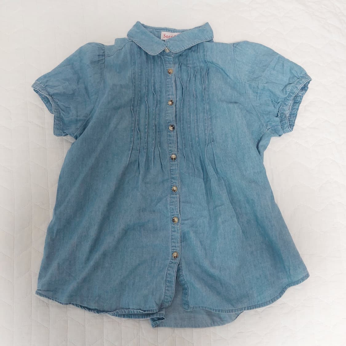모리걸 데님 프릴 주름 반팔 셔츠 상품이미지2