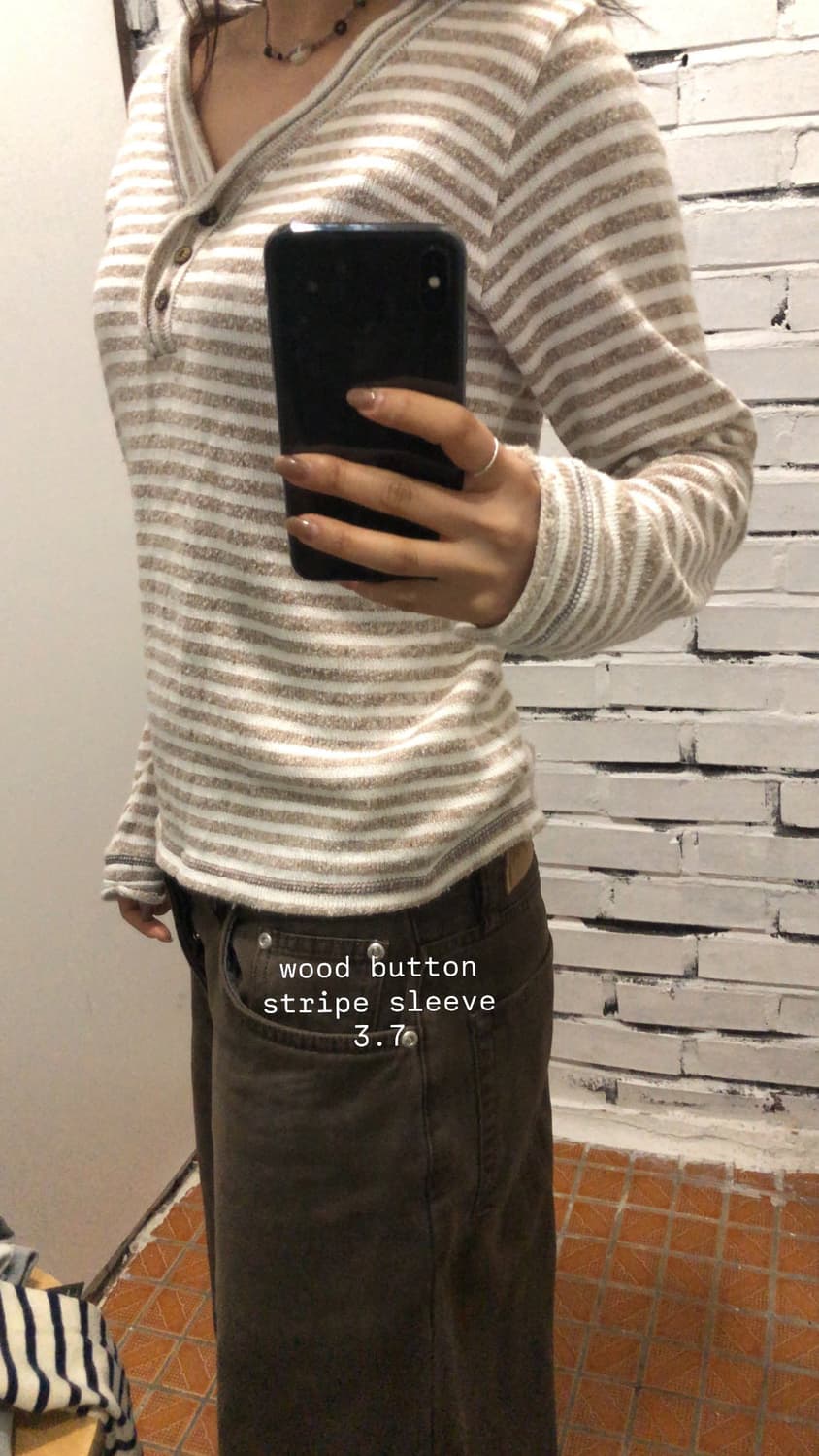 우드 버튼 스트라이프 슬리브 상품이미지2