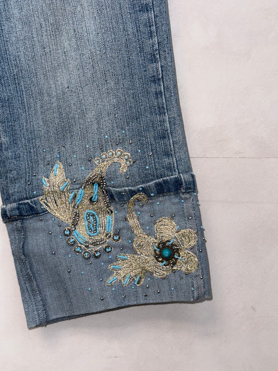 Washing denim fairy embroidered capri pt 상품이미지5