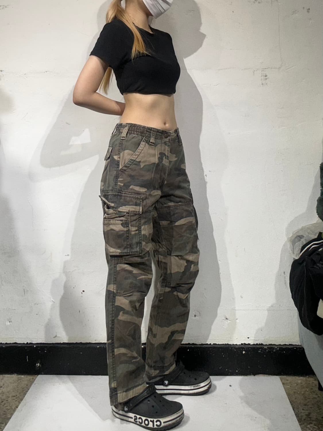 빈티지 카키 카모 밀리터리 와이드 카고 팬츠 상품이미지1